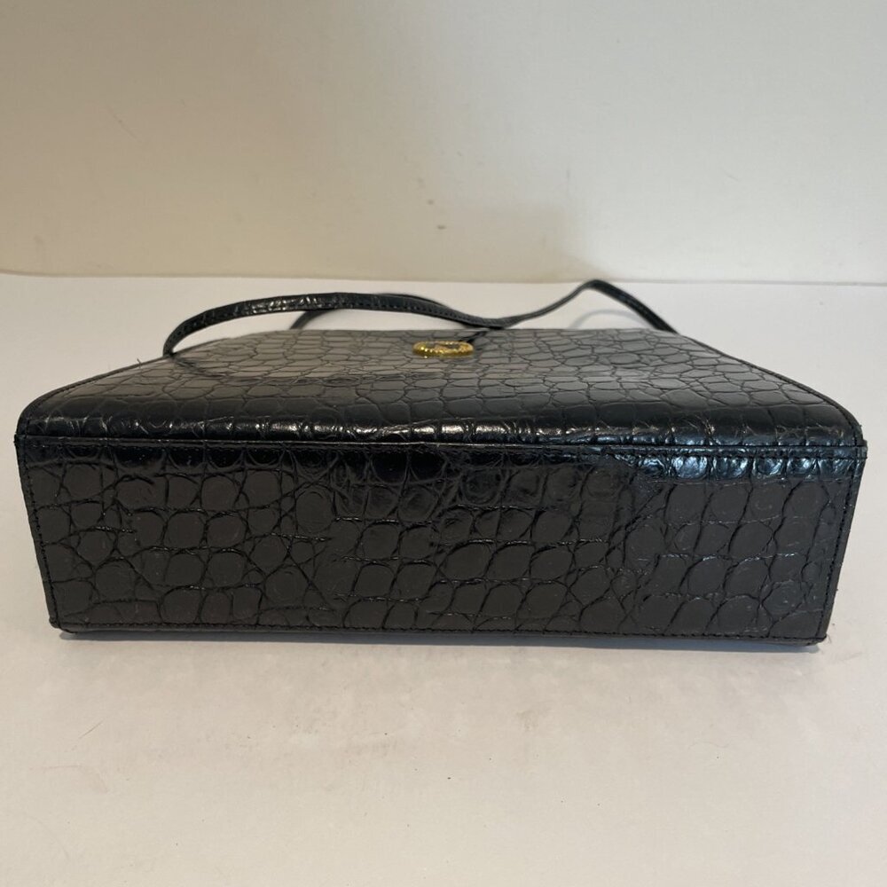 Vintage Albert Nipon Croc Embossed Leather Crossbody Bag Classic Old Money 80s - Picture 9 of 16